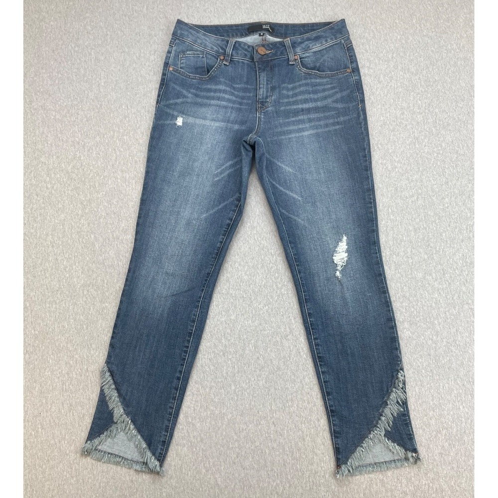 1822 Denim Jeans Womens 10 Blue Cotton Blend Stretch Mid-Rise Frayed Hem